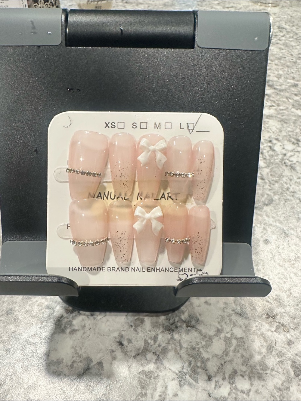 Pink Press-On Nails with Rhinestones & Bows
